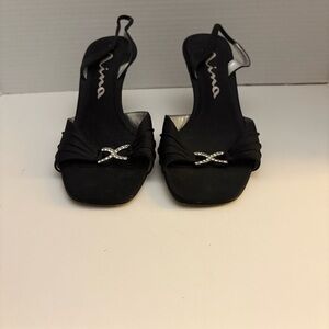 Nina Black Slingback Heels with Rhinestone Accent